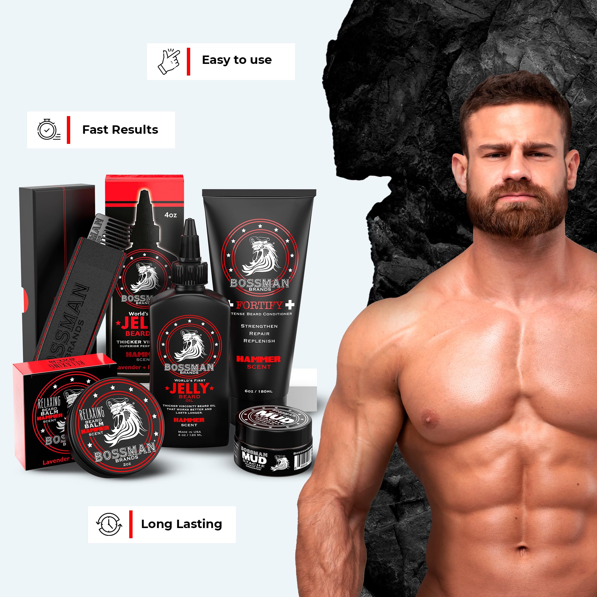 Bossman Bossman Complete Beard Kit - Beard Oil, Conditioner, and Balm. Eliminate Beard Itch, Grower a Thicker, More Mature Beard (Hammer Scent)